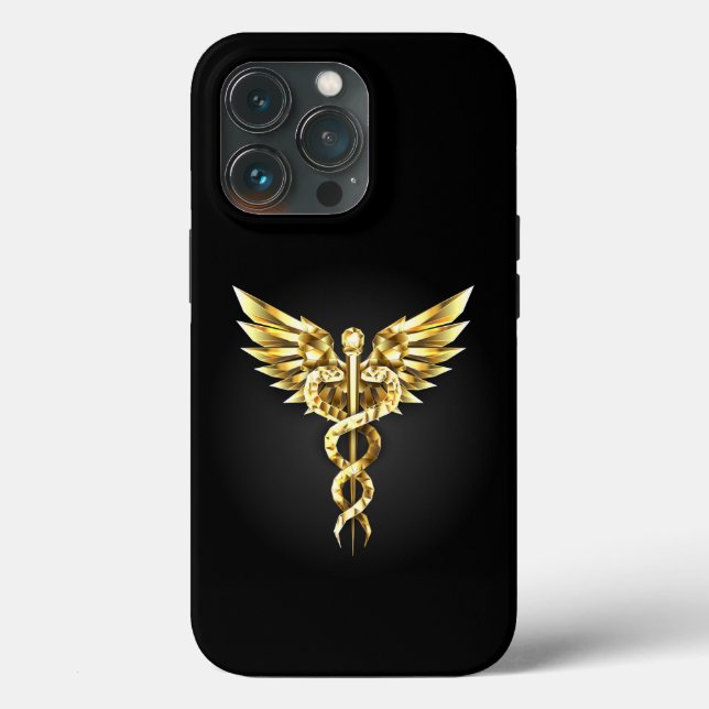 Gold Polygonal Symbol Caduceus Case-Mate iPhone Case (Back)