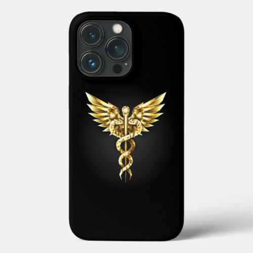 Gold Polygonal Symbol Caduceus iPhone 13 Pro Case