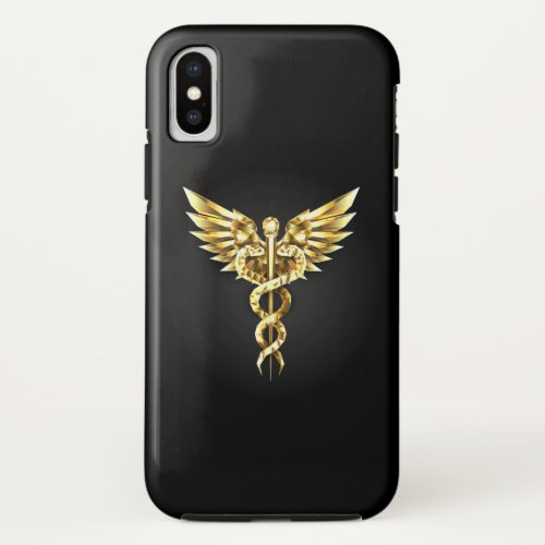 Gold Polygonal Symbol Caduceus iPhone X Case