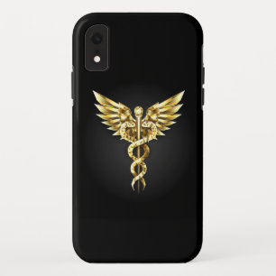 Gold Polygonal Symbol Caduceus iPhone XR Case
