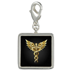 Gold Polygonal Symbol Caduceus Charm