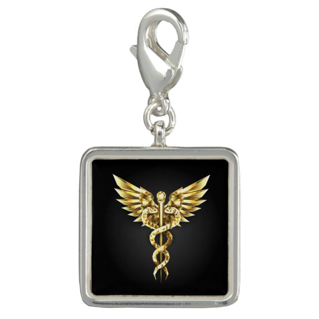 Gold Polygonal Symbol Caduceus Charm (Front)