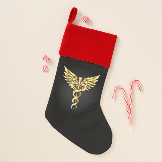 Gold Polygonal Symbol Caduceus Christmas Stocking (Front)