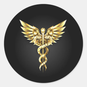 Gold Polygonal Symbol Caduceus Classic Round Sticker