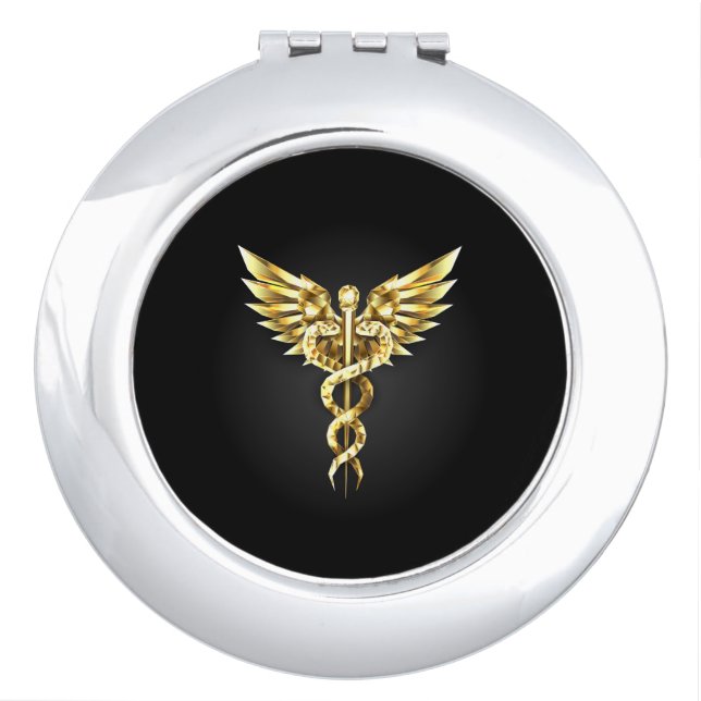 Gold Polygonal Symbol Caduceus Compact Mirror (Front)