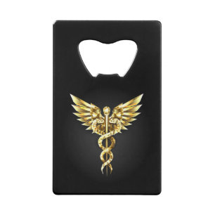 Gold Polygonal Symbol Caduceus Credit Card Bottle Opener