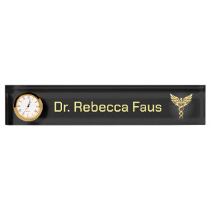 Gold Polygonal Symbol Caduceus Desk Name Plate