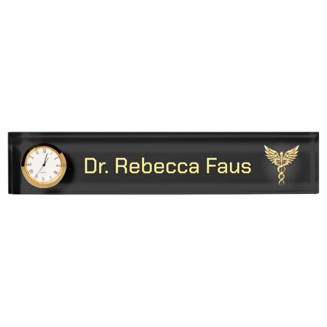 Gold Polygonal Symbol Caduceus Desk Name Plate (Front)