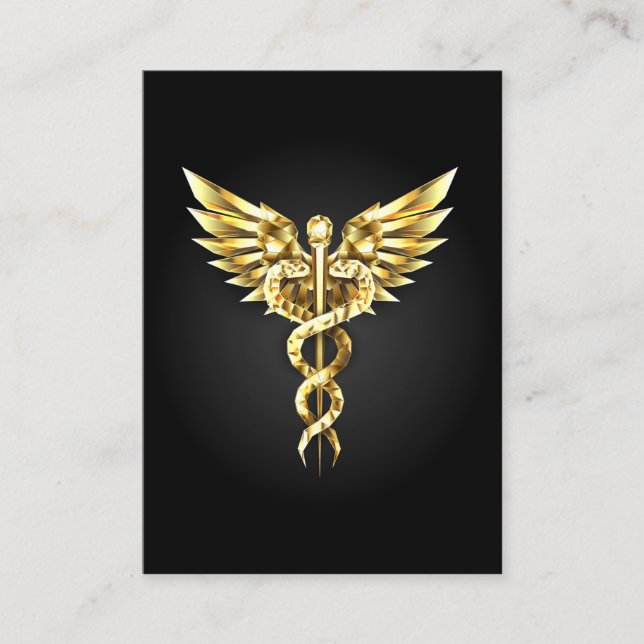 Gold Polygonal Symbol Caduceus Discount Card (Front)