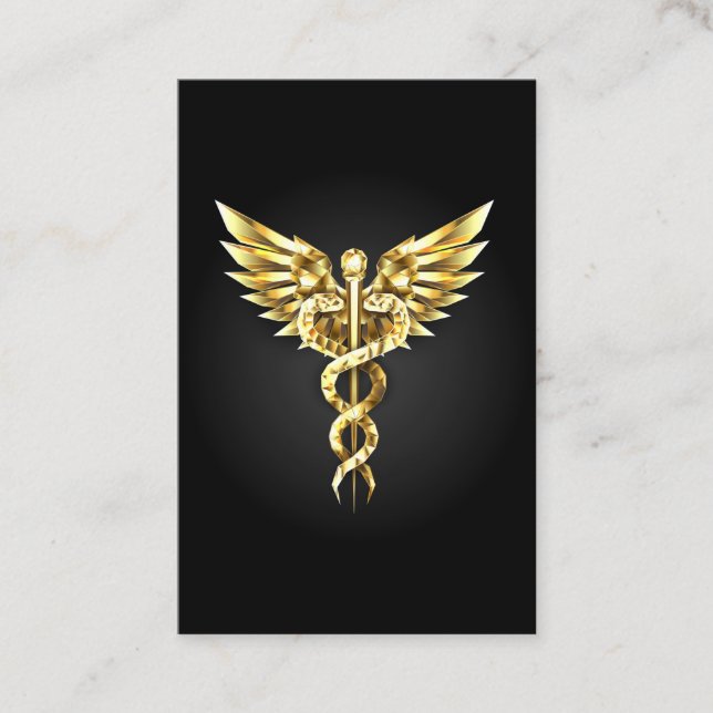 Gold Polygonal Symbol Caduceus Discount Card (Front)