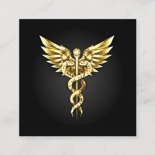 Gold Polygonal Symbol Caduceus Discount Card (Front)