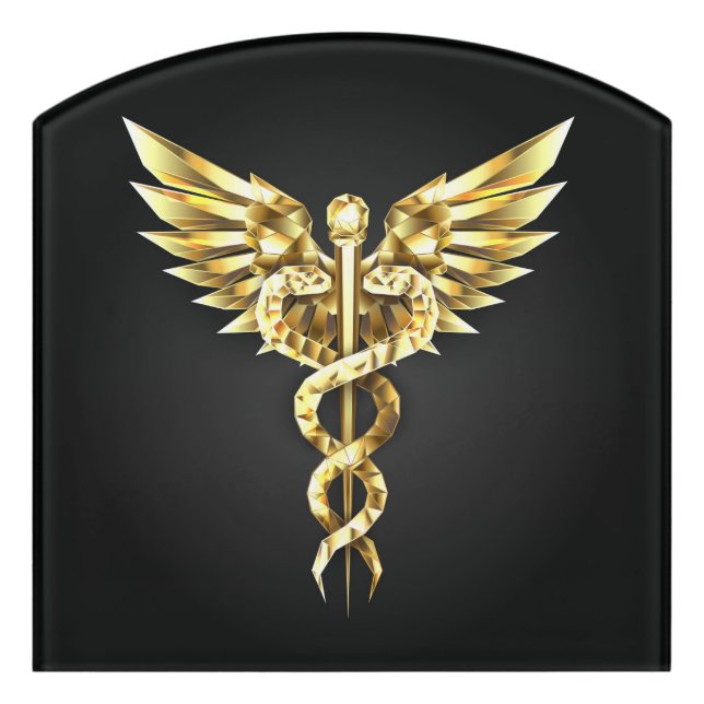 Gold Polygonal Symbol Caduceus Door Sign (Contour Front)