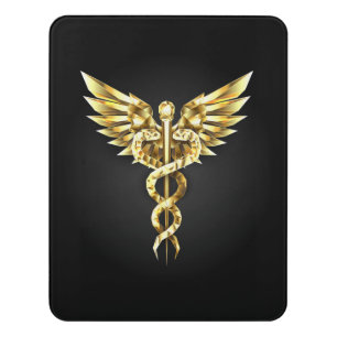 Gold Polygonal Symbol Caduceus Door Sign