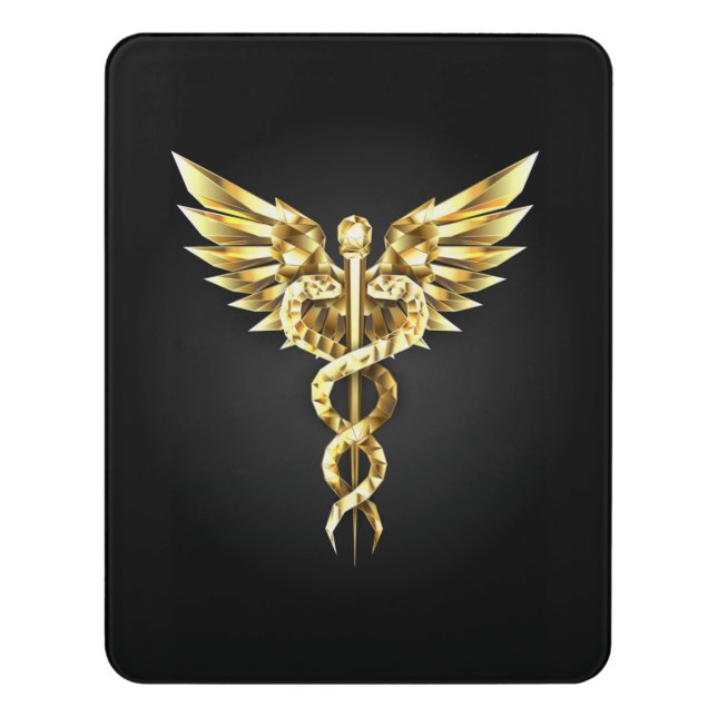 Gold Polygonal Symbol Caduceus Door Sign (Contemporary Vert)