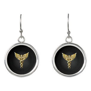 Gold Polygonal Symbol Caduceus Earrings