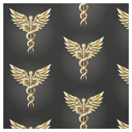 Gold Polygonal Symbol Caduceus Fabric