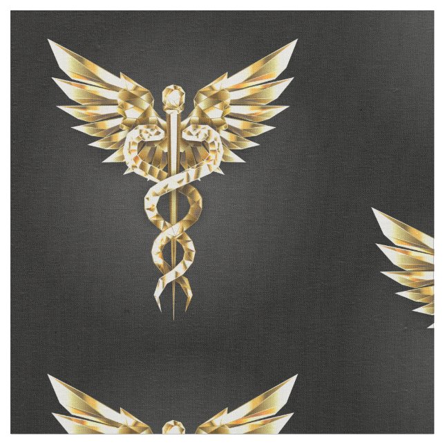 Gold Polygonal Symbol Caduceus Fabric (Close Up)