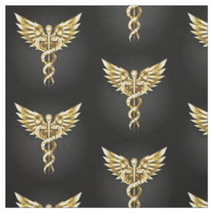 Gold Polygonal Symbol Caduceus Fabric
