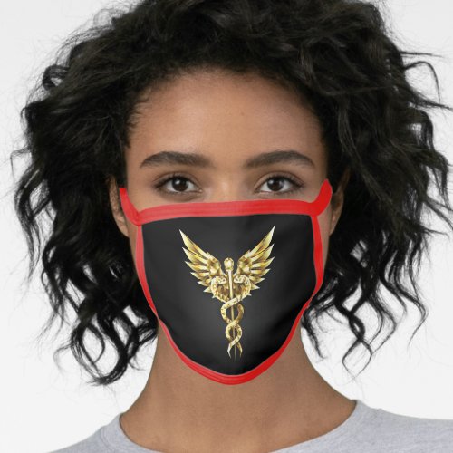 Gold Polygonal Symbol Caduceus Face Mask