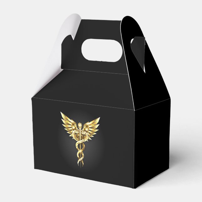 Gold Polygonal Symbol Caduceus Favor Boxes (Front Side)