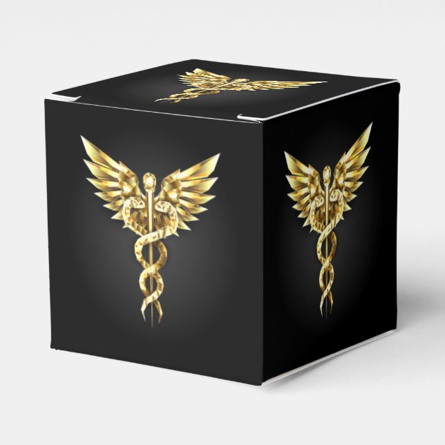 Gold Polygonal Symbol Caduceus Favor Boxes (Front Side)