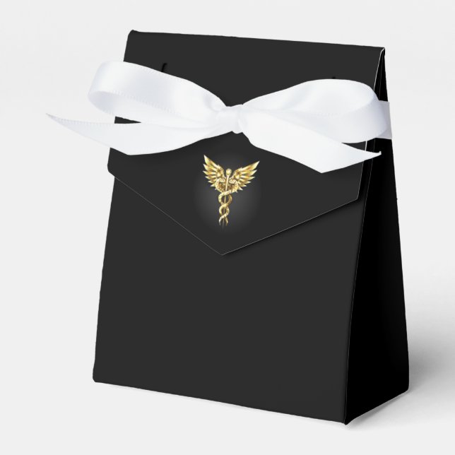 Gold Polygonal Symbol Caduceus Favor Boxes (Front Side)