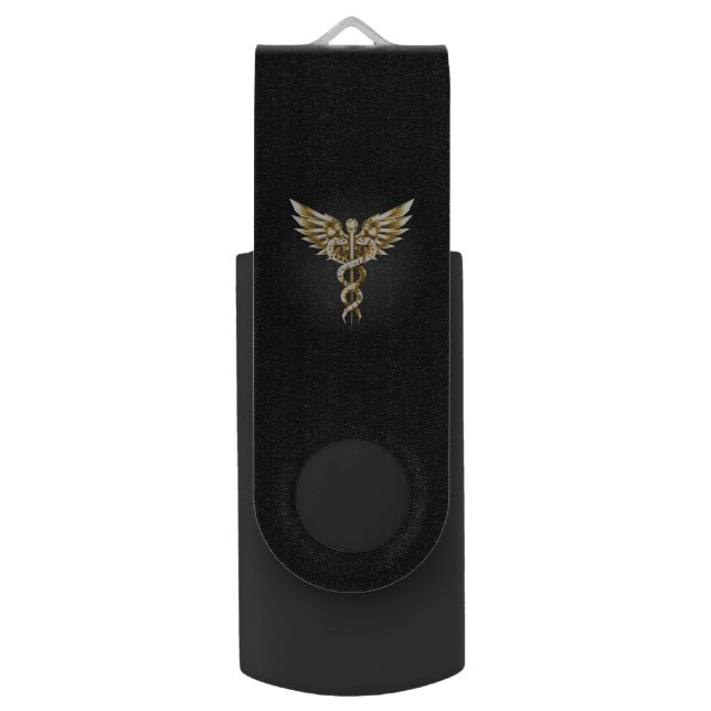 Gold Polygonal Symbol Caduceus Flash Drive (Front Vertical)