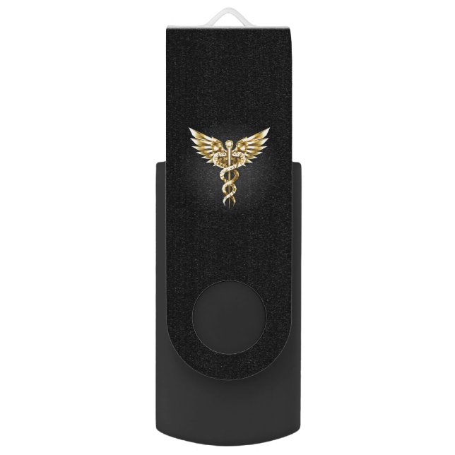 Gold Polygonal Symbol Caduceus Flash Drive (Front Vertical)