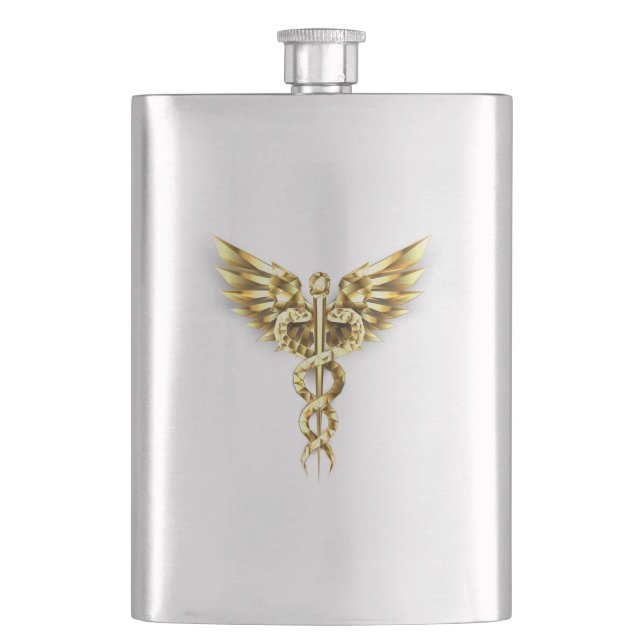 Gold Polygonal Symbol Caduceus Flask (Front)
