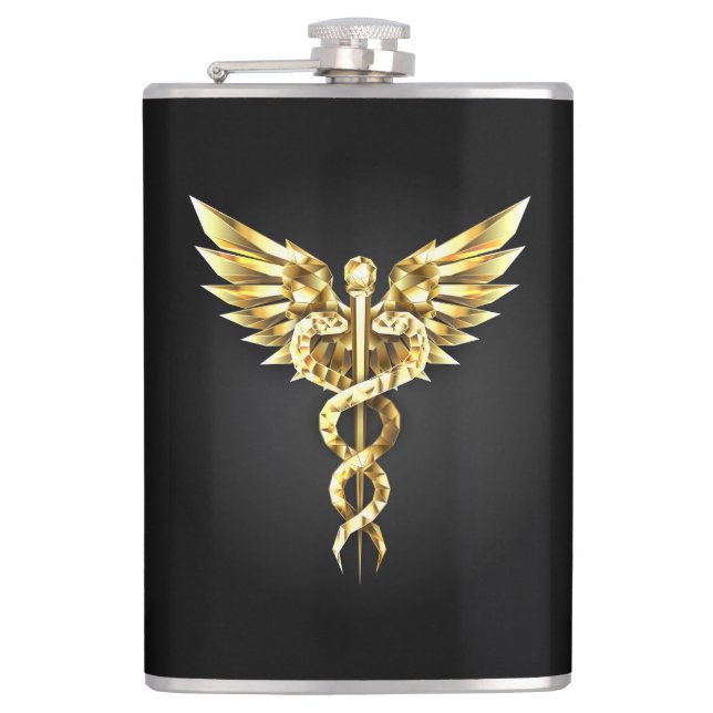 Gold Polygonal Symbol Caduceus Flask (Front)