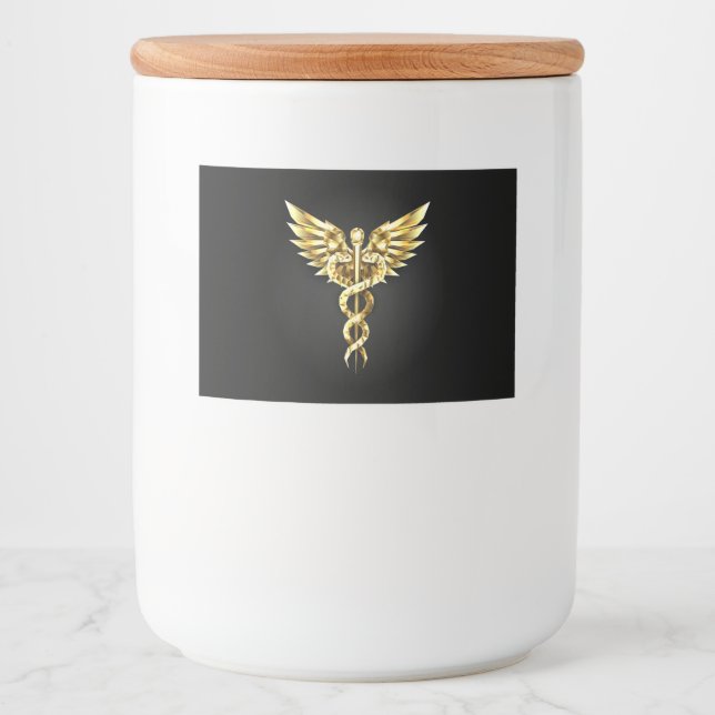 Gold Polygonal Symbol Caduceus Food Label (Front)