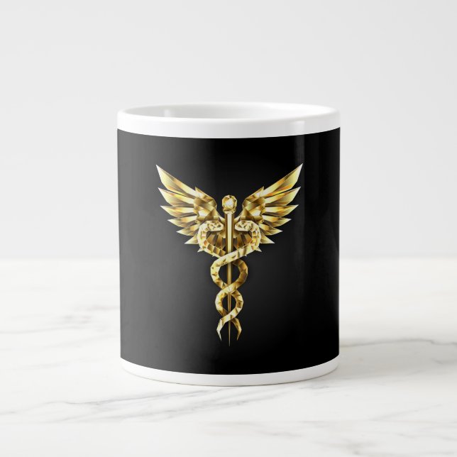Gold Polygonal Symbol Caduceus Giant Coffee Mug (Front)