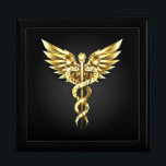 Gold Polygonal Symbol Caduceus Gift Box<br><div class="desc">Gold polygonal Caduceus symbols on black isolated background. Low poly symbol of medicine.</div>