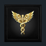 Gold Polygonal Symbol Caduceus Gift Box<br><div class="desc">Gold polygonal Caduceus symbols on black isolated background. Low poly symbol of medicine.</div>