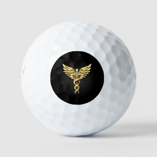 Gold Polygonal Symbol Caduceus Golf Balls