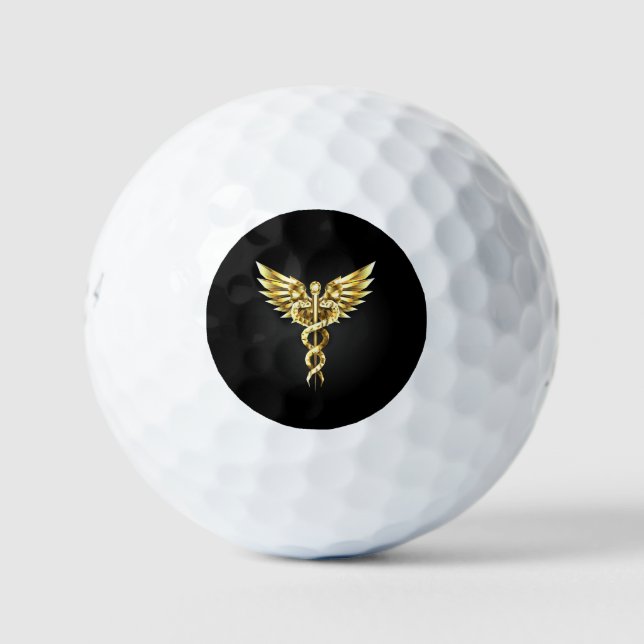 Gold Polygonal Symbol Caduceus Golf Balls (Front)