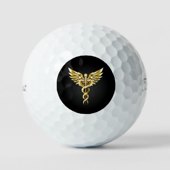 Gold Polygonal Symbol Caduceus Golf Balls (Front)