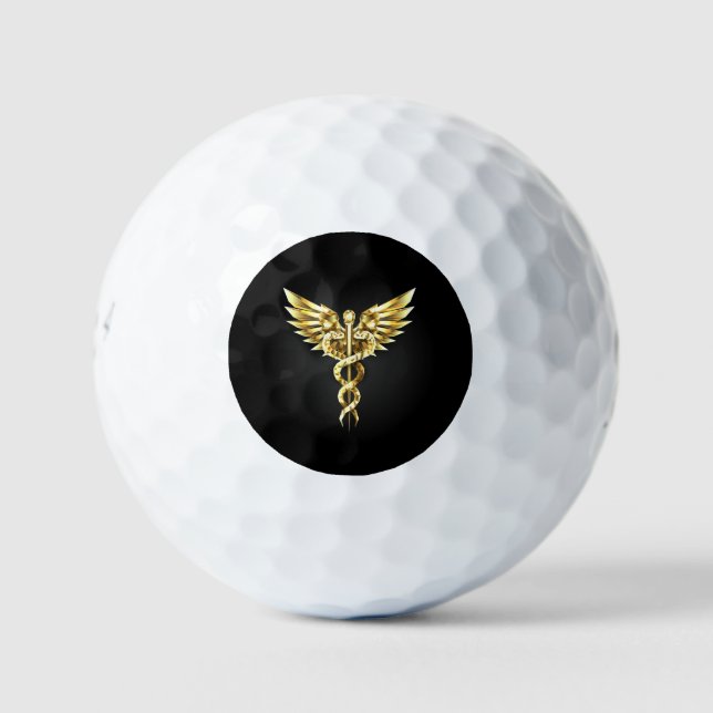 Gold Polygonal Symbol Caduceus Golf Balls (Front)