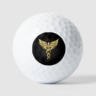Gold Polygonal Symbol Caduceus Golf Balls