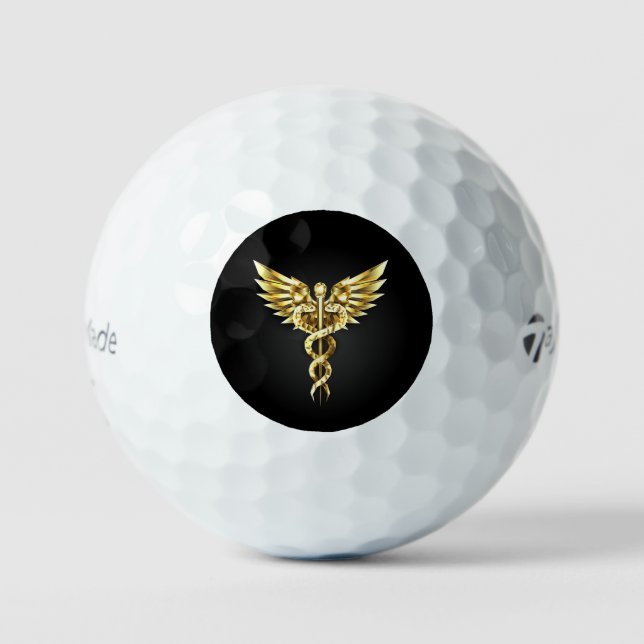 Gold Polygonal Symbol Caduceus Golf Balls (Front)