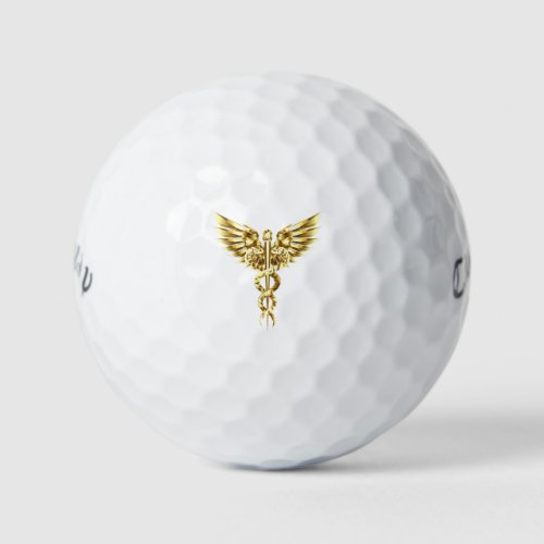 Gold Polygonal Symbol Caduceus Golf Balls