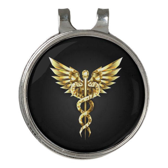 Gold Polygonal Symbol Caduceus Golf Hat Clip (Front)