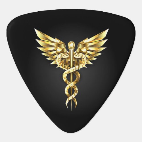 Gold Polygonal Symbol Caduceus Guitar Pick