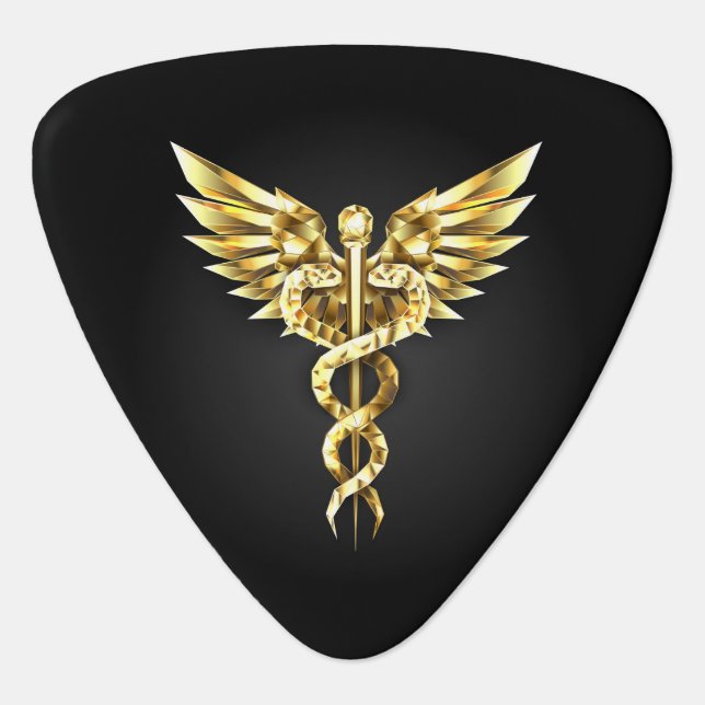 Gold Polygonal Symbol Caduceus Guitar Pick (Front)