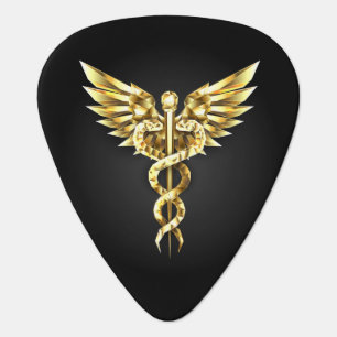Gold Polygonal Symbol Caduceus Guitar Pick