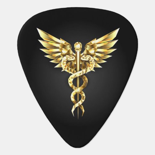 Gold Polygonal Symbol Caduceus Guitar Pick