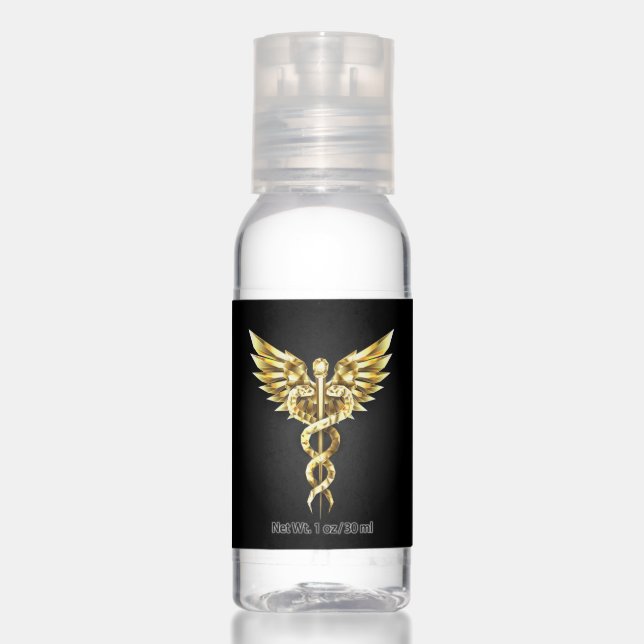Gold Polygonal Symbol Caduceus Hand Sanitizer (Front)