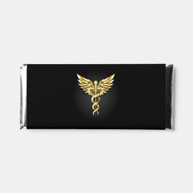 Gold Polygonal Symbol Caduceus Hershey Bar Favors (Front)