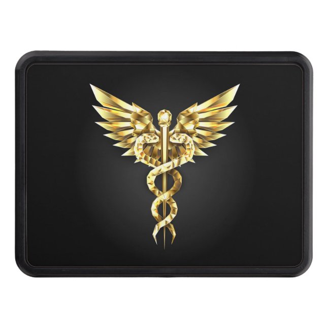 Gold Polygonal Symbol Caduceus Hitch Cover (Front)