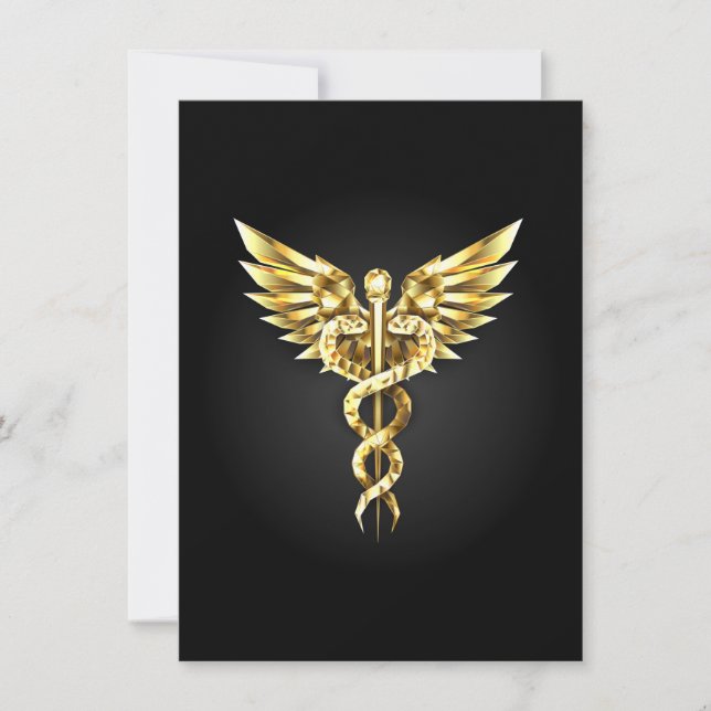 Gold Polygonal Symbol Caduceus Holiday Card (Front)